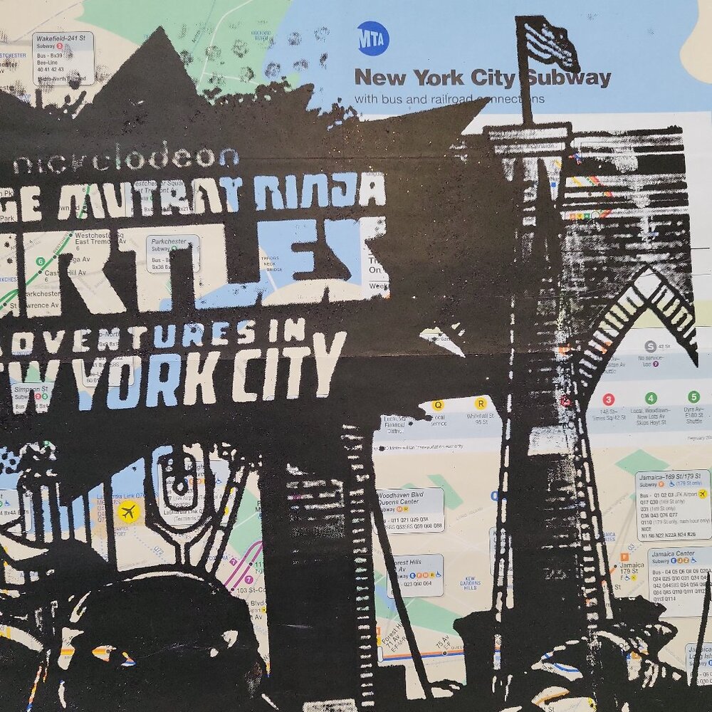 Handpainted Teenage Mutant Ninja Turtles Unique acrylic Art on a NYC Subway Map - Picture 5 of 9